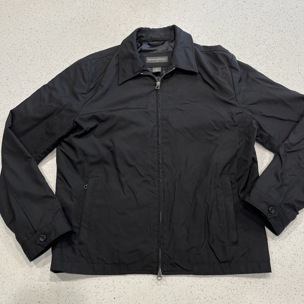 Banana Republic Mens Black Bomber Jacket Full Zip Flight Jacket Size M